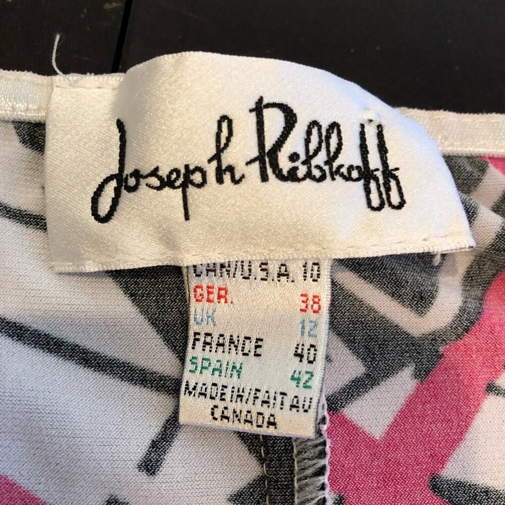 Joseph Ribkoff white black pink splatter stripe graphic midi dress size 10 - Picture 7 of 15